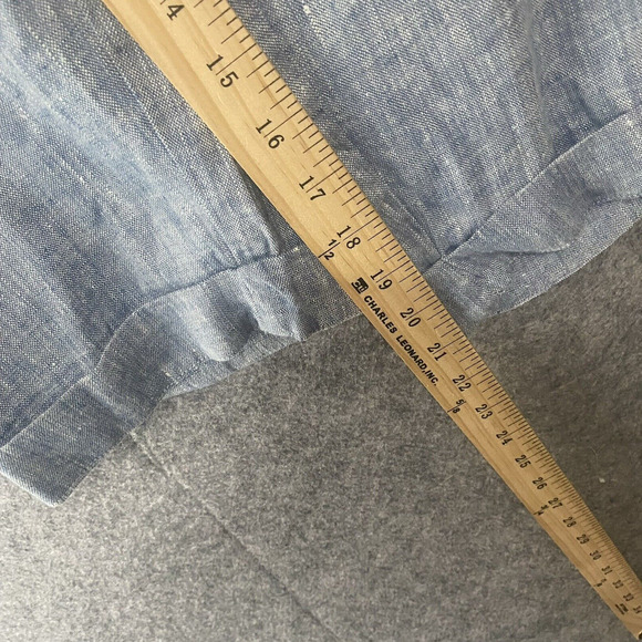 Magic Linen Crop Pants Womens Sz M Blue‎ 100% Linen Pockets Button Close Elastic - Picture 8 of 8